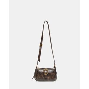 Steve Madden Brown Distressed Faux Leather Western Buckle Shoulder Bag NEW